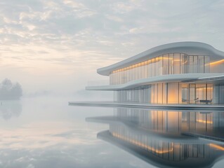 Fototapeta premium Modern houses by the lake, reflections