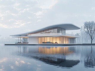 Fototapeta premium Modern houses by the lake, reflections