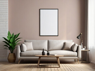 Mockup poster frame on the wall of living room. Luxurious apartment background.