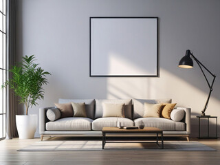 Mockup poster frame on the wall of living room. Luxurious apartment background.