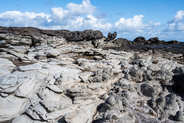 Dragon’s Teeth, fascinating trachyte lava rock geology where it flows into the Pacific Ocean, Makalua-Puna Point, Maui, Hawaii
