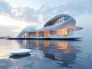 Naklejka premium Modern houses by the lake, reflections