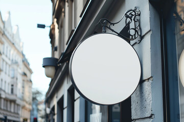 Blank white minimal circular shop sign
