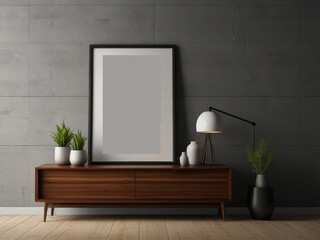 Mockup poster frame on the wall of living room. Luxurious apartment background.