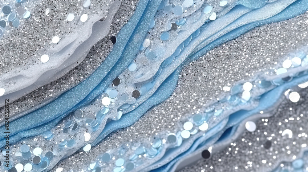 Poster abstract shiny background with blue glitter waves. scattered confetti sparkles with light blue color