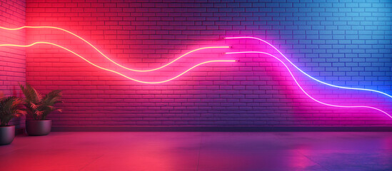 wave neon light on brick wall