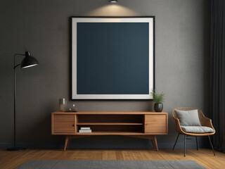 Mockup poster frame on the wall of living room. Luxurious apartment background.