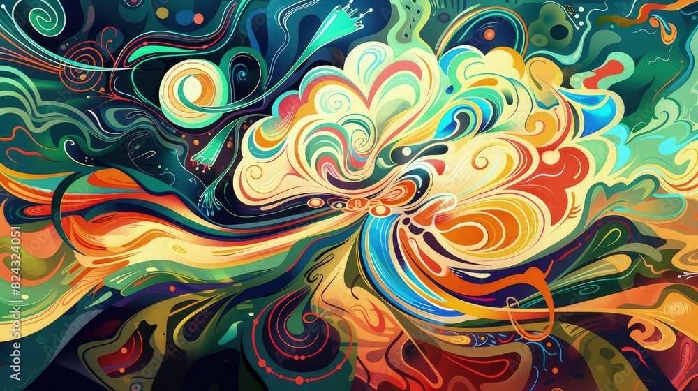 Wall mural An imaginative idea illustration depicting a brain-like structure with swirling patterns and vibrant colors representing creativity and inspiration.