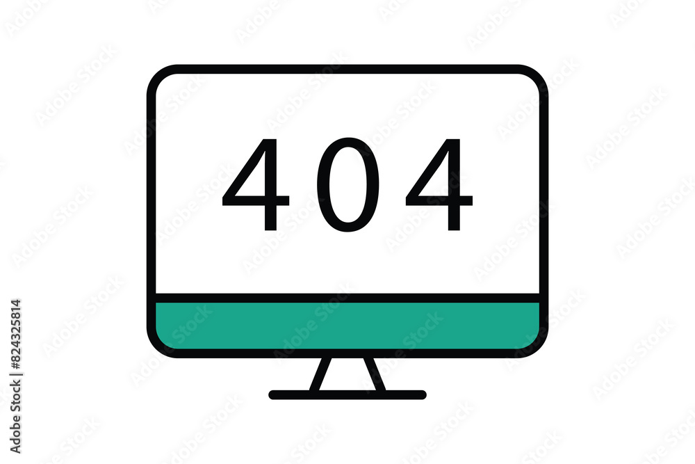 Poster error icon. monitor with 404. icon related to information technology. flat line icon style. technolo