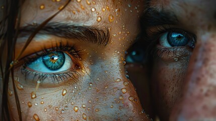 A love that speaks in the silence of a shared gaze, depicted by two eyes locked in a deep connection, signifying the unspoken understanding, intimacy, and the language of love without words. image
