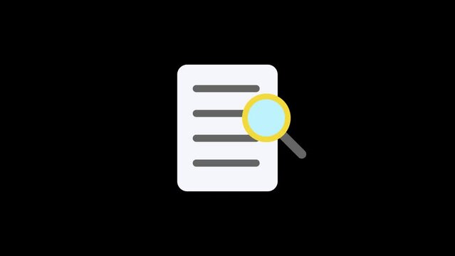 magnifying glass looking for data in document icon concept animation, with alpha channel