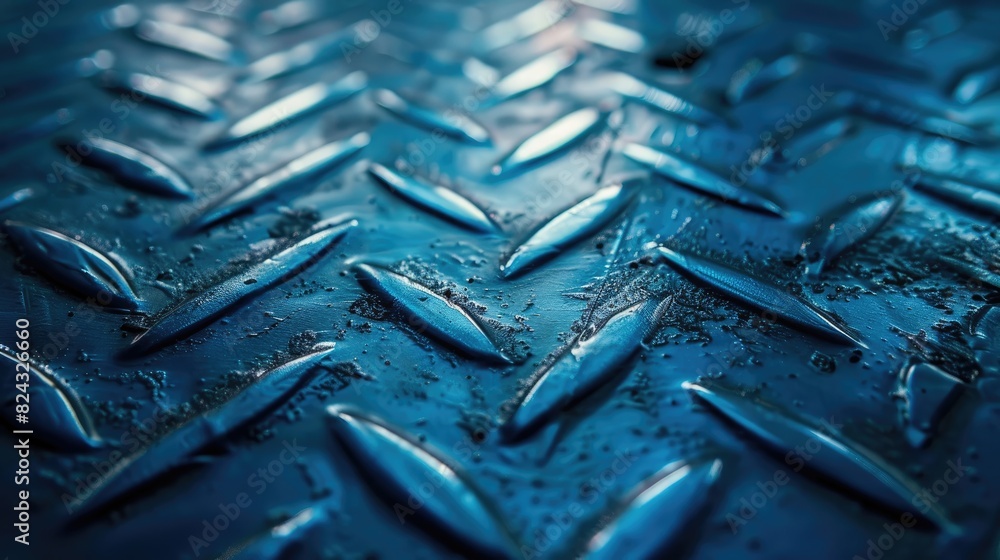Poster metal floor pattern in diamond shape with blue blur unique design background and texture