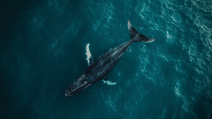 Giant sea animal swimming of water surface, view from top