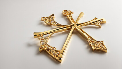 a gold-colored cross on white background