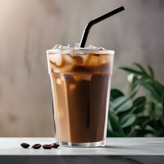 Cup of iced coffee with a straw and condensation on the glass4