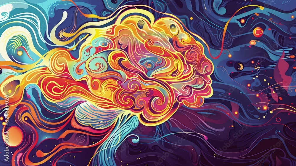 Wall mural an imaginative idea illustration depicting a brain-like structure with swirling patterns and vibrant