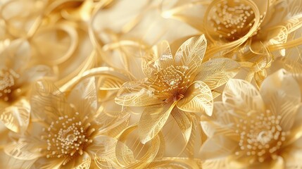 An intricate abstract gold floral texture with delicate lace-like flowers and twisting stems, evoking a sense of luxury and refinement.