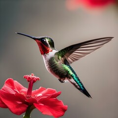 Obraz premium Close up of a hummingbird feeding from a red flower2