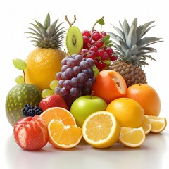 3d Fresh fruits Isolated on white background, fruits, foods, juicies, white backgrounds, vitamins, leaves, simplicities