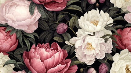 seamless pattern of ethereal peonies backgrounds illustrations