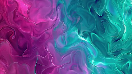 Obraz premium An intricate fluid art abstract background showcasing fluid curves and patterns in shades of fuchsia, teal, and lilac, providing a vibrant and magical aesthetic.