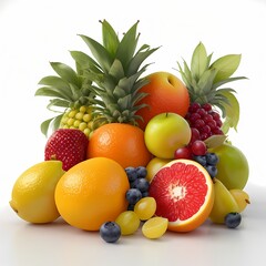 3d Fresh fruits Isolated on white background, fruits, foods, juicies, white backgrounds, vitamins, leaves, simplicities