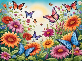 Seamless summery background with a repeating pattern of pink and yellow flowers