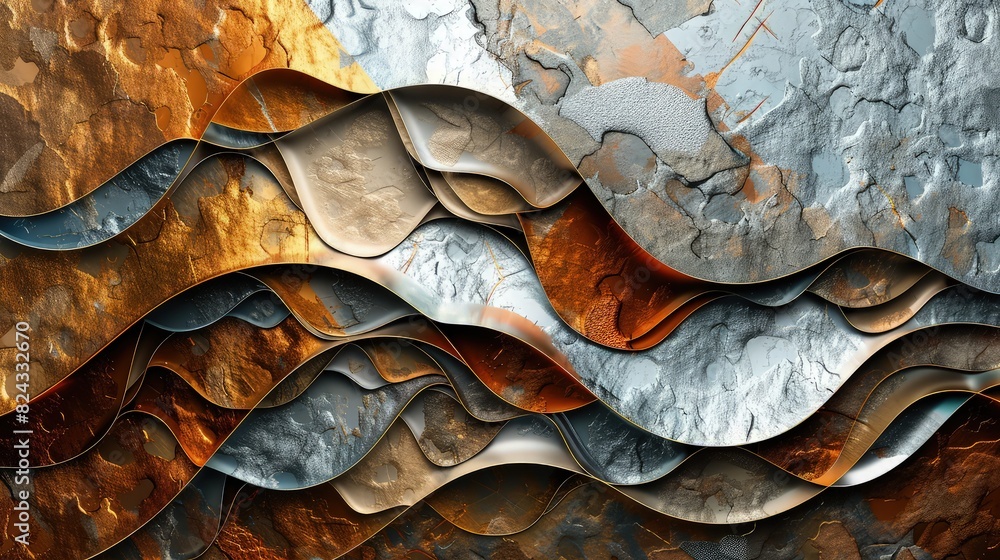 Canvas Prints an intricate textured abstract background with layered metallic textures in copper, silver, and gold