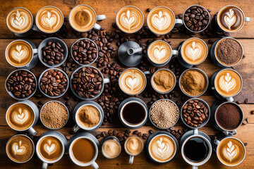 Aerial view of various coffee