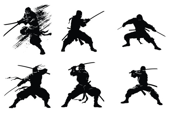 Ninja fighter graphics silhouette vector.