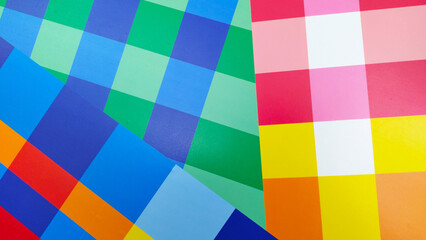 Abstract check plaid pattern in navy blue, red, yellow, orange, white