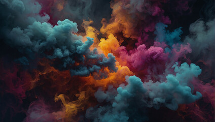  multiple colored smoke clouds against a black background