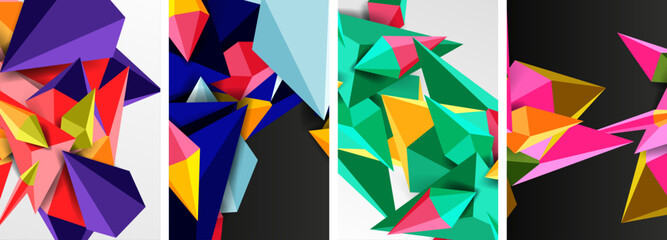 Set of triangle geometric low poly 3d shapes posters