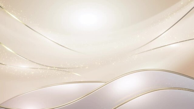 Elegant abstract background featuring smooth curves and sparkling particles with gold accents on a soft, light backdrop.
