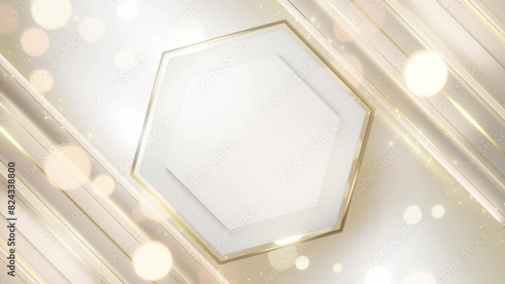 Wall mural luxurious abstract background featuring a hexagonal frame with gold accents, sparkling particles, an