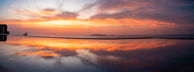 View of Cape Panwa beach at sunset, in Phuket, Thailand