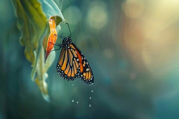 A butterfly emerging from a chrysalis, symbolizing the transformative process