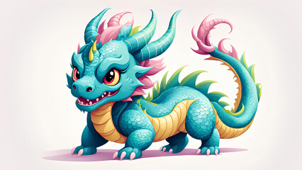 Obraz premium A kawaii-styled cute Chinese dragon in a front-facing view.