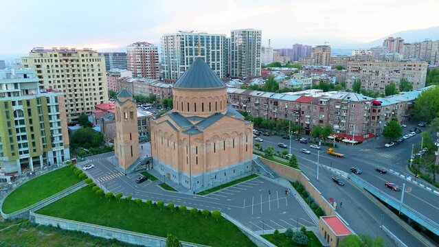 Arabkir Church of the  Araratian Pontifical Diocese or Holy Cross Church. Тaken with a drone.