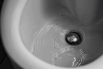 Close-Up of a Clean Sink Drain with Ripples of Water