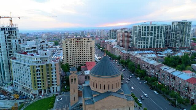 Arabkir Church of the  Araratian Pontifical Diocese or Holy Cross Church. Тaken with a drone.