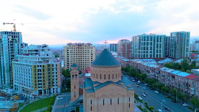 Arabkir Church of the  Araratian Pontifical Diocese or Holy Cross Church. Тaken with a drone.
