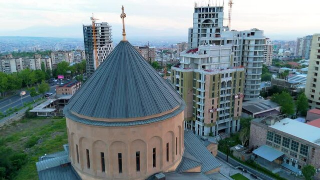 Arabkir Church of the  Araratian Pontifical Diocese or Holy Cross Church. Тaken with a drone.