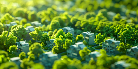 A beautiful green city with skyscrapers and lush trees The city is full of life.
