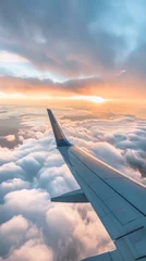 Rolgordijnen zonder boren the view out the window of the plane, above the clouds, plane wing © SOEM