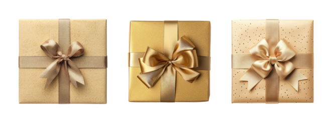 Three gift boxes with a bow, cut out