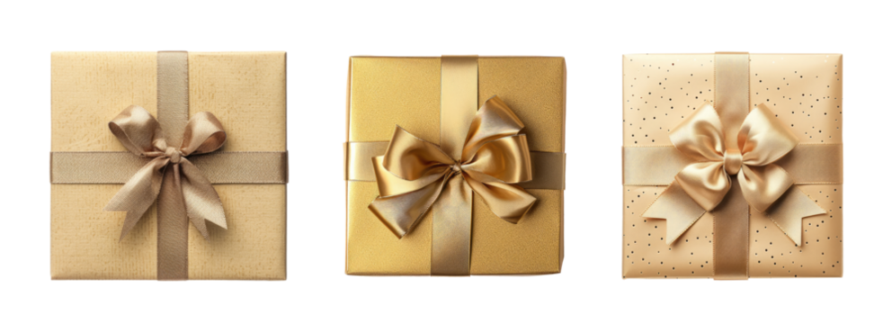 Three gift boxes with a bow, cut out