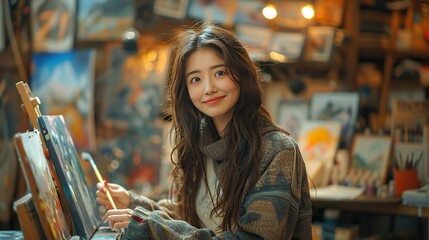 A love that inspires creativity and artistic expression, depicted by a couple painting together, signifying the shared passion, inspiration, and the beauty that love evokes in art. photo