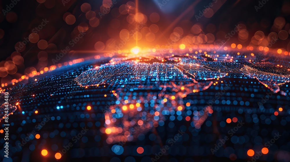 Poster digital data streams flowing around a 3d earth model. image