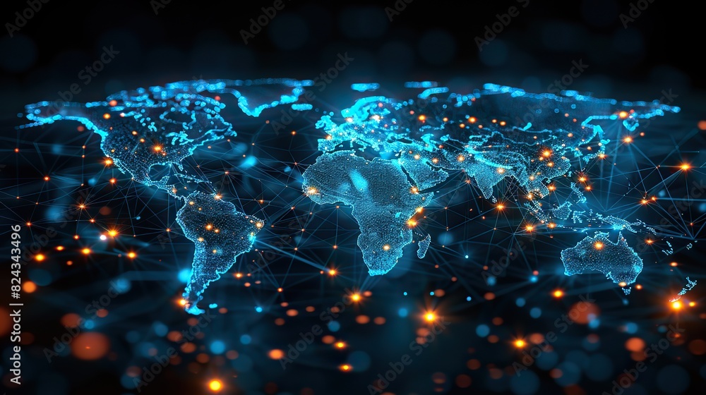 Aufkleber a network of interconnected nodes spanning across continents. stock photo